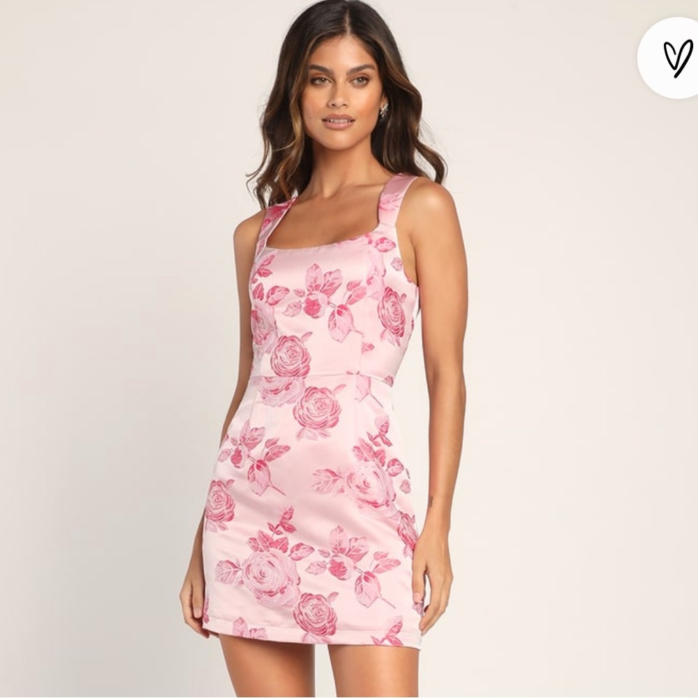 Brighter Side Pink Floral Satin Jacquard Mini Dress